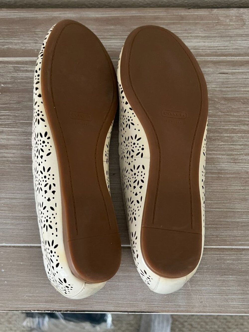 Coach White Laser-Cut Scalloped Ballet Flats